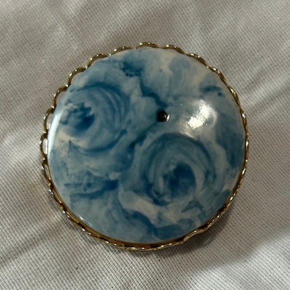 Vintage Blue Rose Circle Disk Lapel Scarf Pin Brooch - Picture 3 of 7